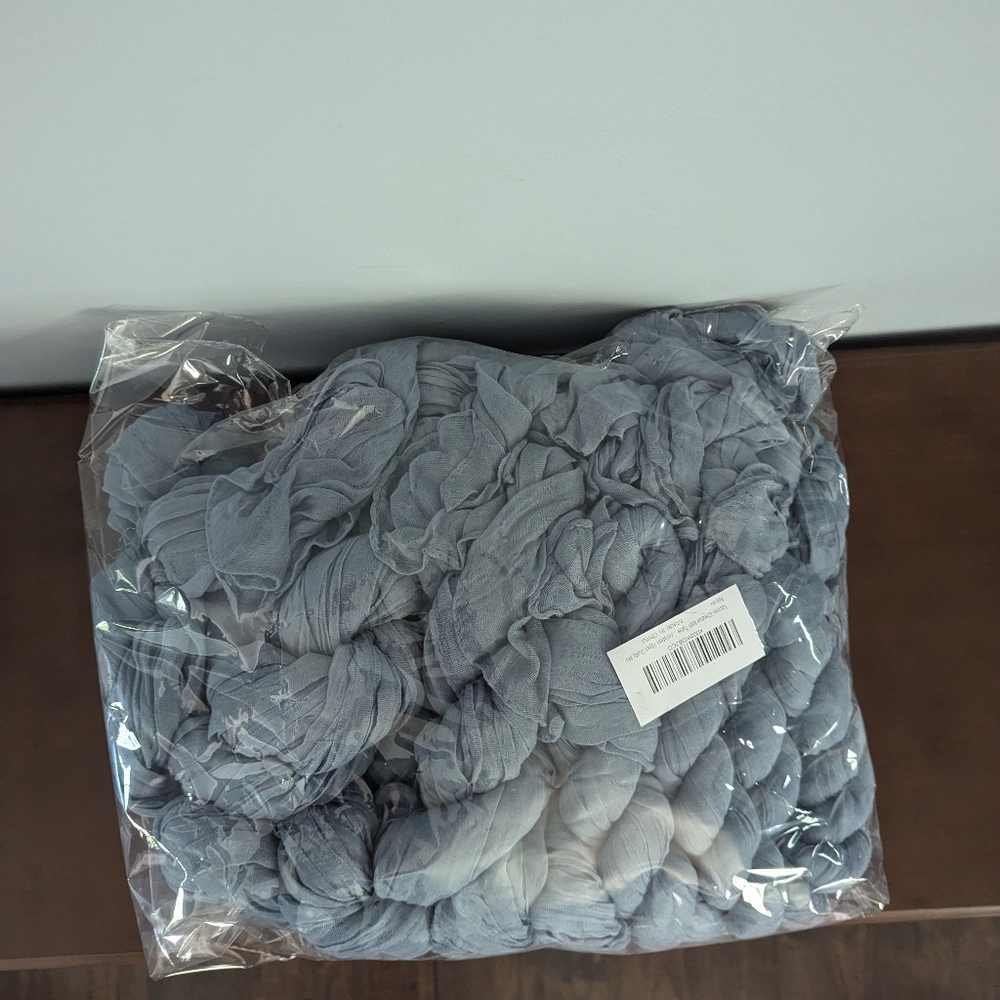 Set of 10 dusty blue cheesecloth table runners